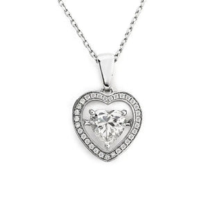 Ready Made | Harmony 2 Carat Heart-Shaped Dancing Moissanite Pendant with Halo in 18K White Gold - LeCaine Gems