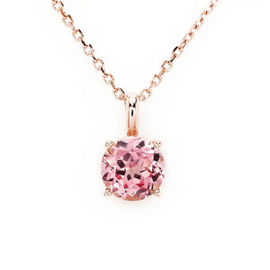 Ready Made | Phoebe Round Pink Lab Grown Sapphire Pendant in 18K Rose Gold - LeCaine Gems