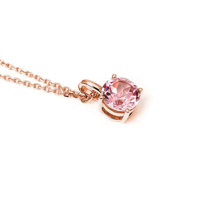 Ready Made | Phoebe Round Pink Lab Grown Sapphire Pendant in 18K Rose Gold - LeCaine Gems
