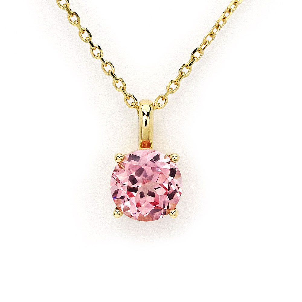 Ready Made | Phoebe Round Pink Lab Grown Sapphire Pendant in 18K Yellow Gold - LeCaine Gems