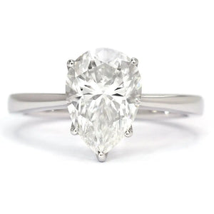 Ready Made | Rhea Pear 1.5 Carat Moissanite in Petal Setting Solitaire Ring in 18K White Gold - LeCaine Gems