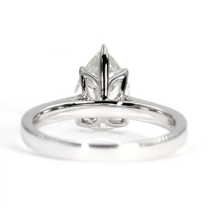 Ready Made | Rhea Pear 1.5 Carat Moissanite in Petal Setting Solitaire Ring in 18K White Gold - LeCaine Gems