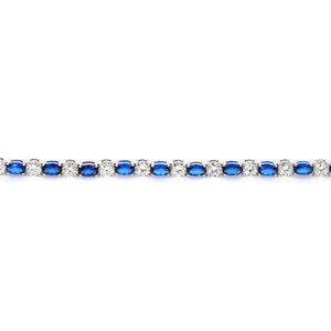 Ready Made | Rivera Round Moissanite with Lab Grown Blue Sapphire Tennis Bracelet in 18K White Gold - LeCaine Gems
