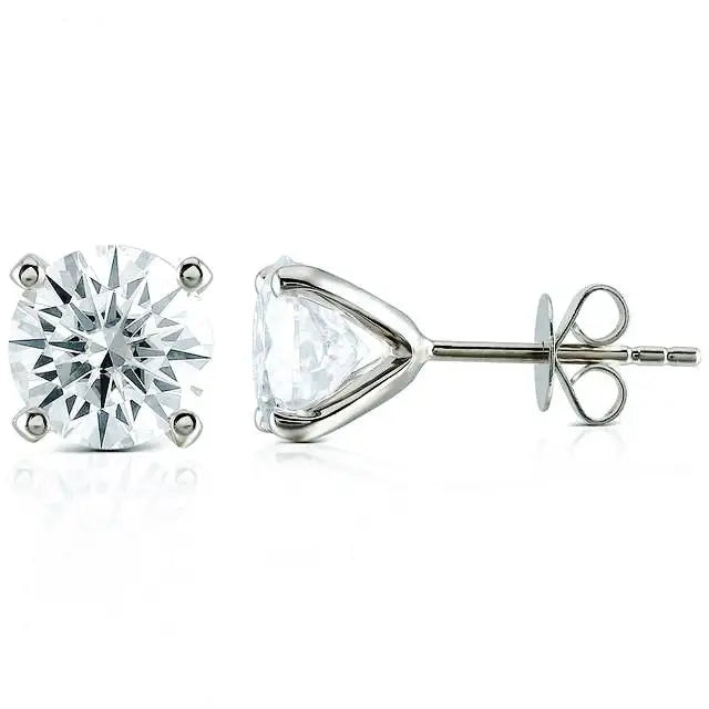 Ready Made | Saki 0.5 Carat Round Moissanite Solitaire in 4 Prong Setting Stud Earrings in 14K White Gold - LeCaine Gems