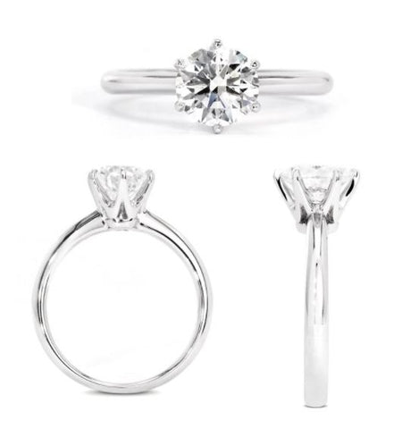 Ready Made 1 Carat Round Moissanite Solitaire 18k White Gold Round Band