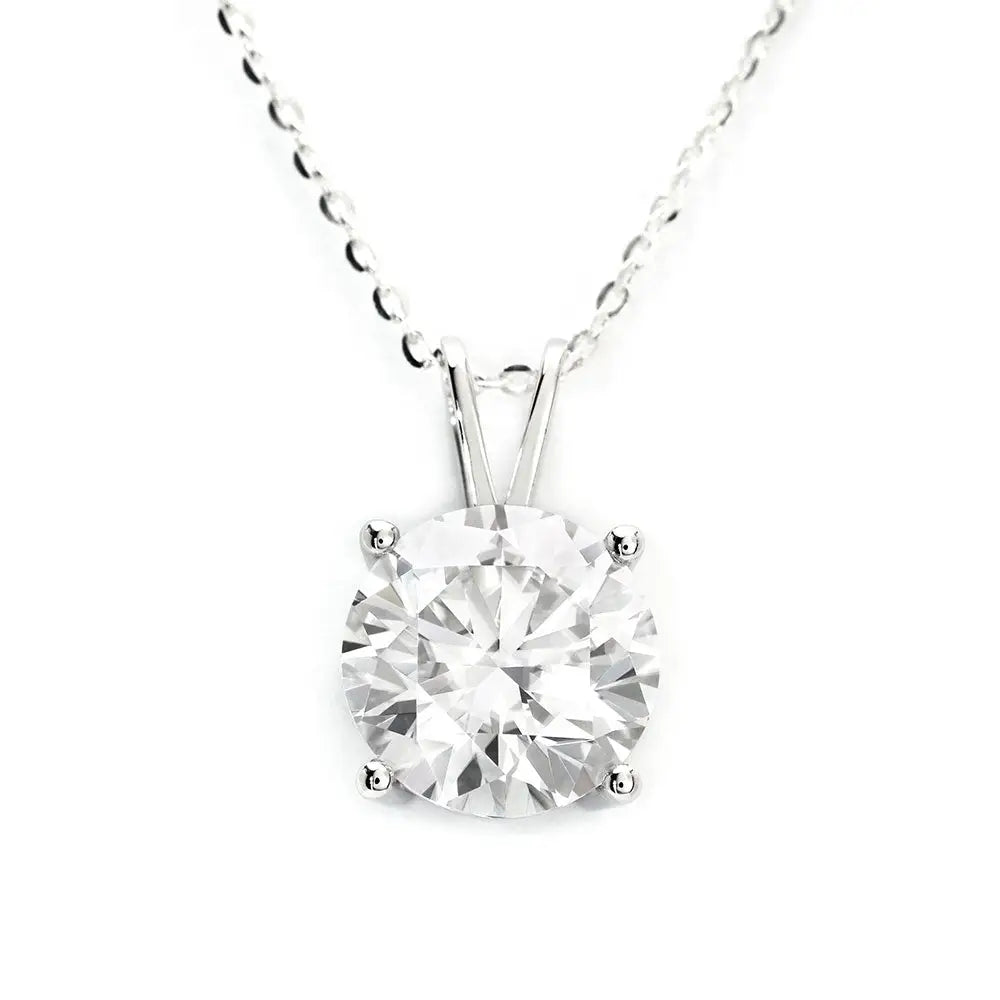 Rei Round Moissanite Solitaire in Basket Setting Pendant in 18K gold - LeCaine Gems