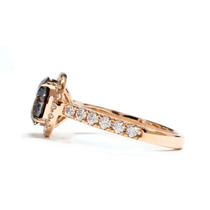 Reina Round Grey Blue Moissanite with Halo in Pave Band Ring in 18K gold - LeCaine Gems