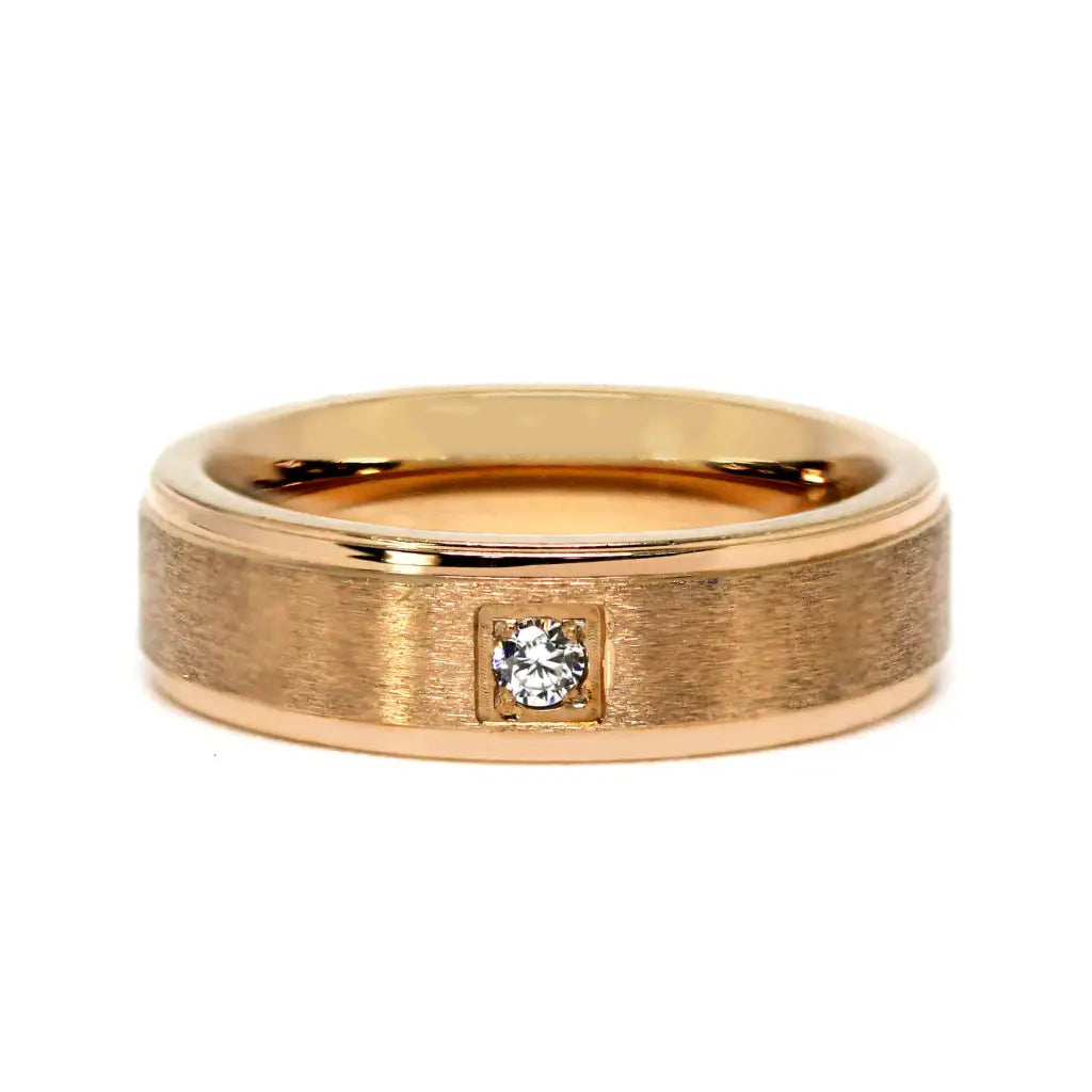 Reuben Satin Brushed with High Gloss Edge and Accented Matching Wedding Rings in 18K gold - LeCaine Gems