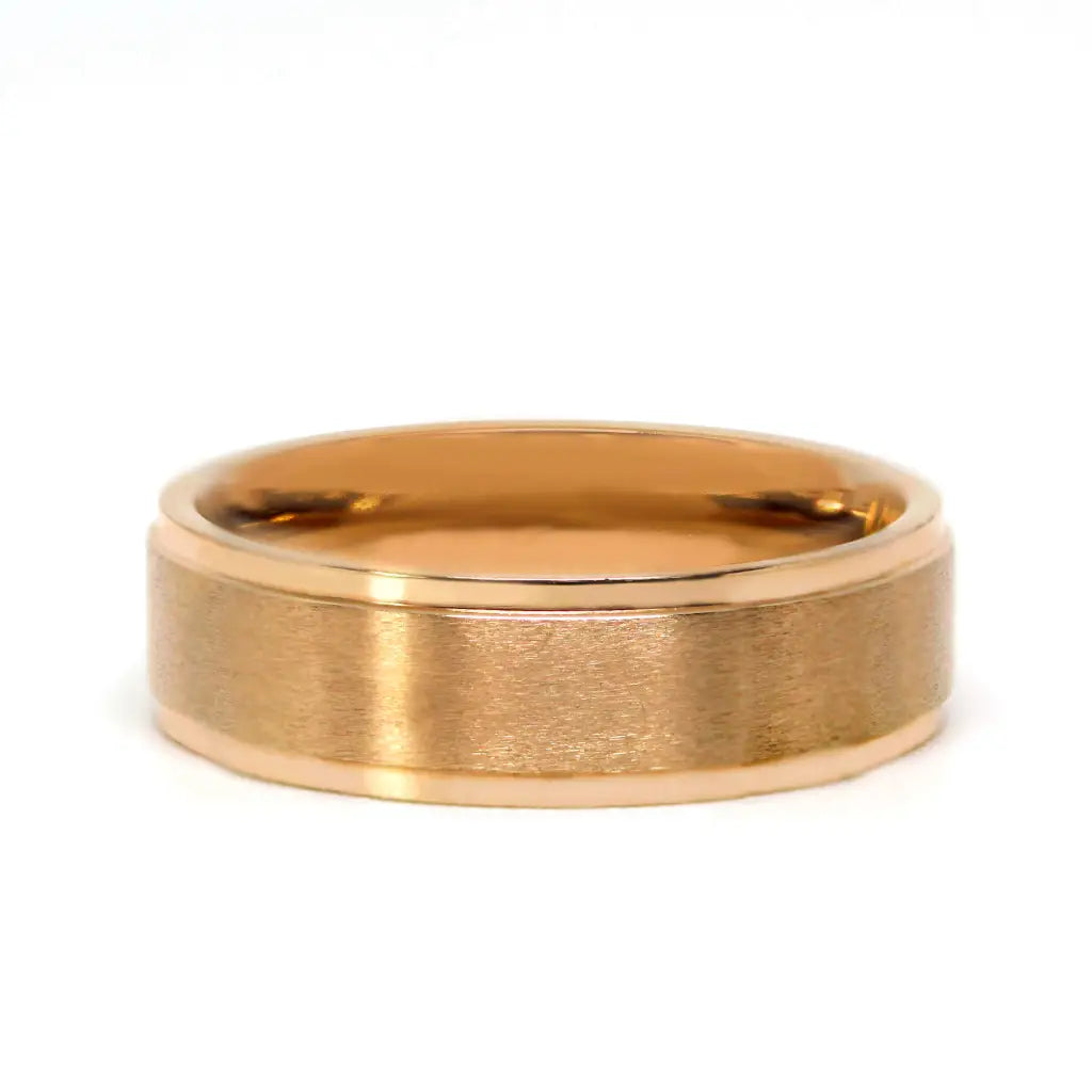 Reuben Satin Brushed with High Gloss Edge and Accented Matching Wedding Rings in 18K gold - LeCaine Gems