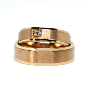 Reuben Satin Brushed with High Gloss Edge and Accented Matching Wedding Rings in 18K gold - LeCaine Gems