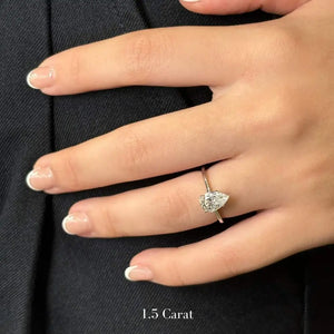 Rhea Pear Moissanite in Petal Setting Solitaire Ring - LeCaine Gems