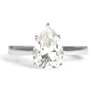 Rhea Pear Moissanite in Petal Setting Solitaire Ring in 18K Gold - LeCaine Gems