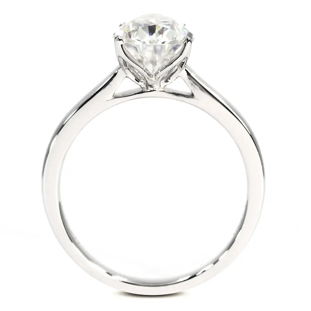 Rhea Pear Moissanite in Petal Setting Solitaire Ring in 18K Gold - LeCaine Gems