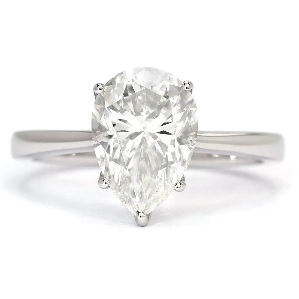 Rhea Pear Moissanite in Petal Setting Solitaire Ring in 18K Gold - LeCaine Gems