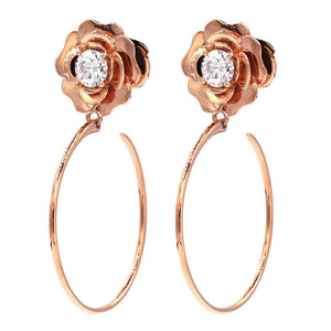 Rosalind Round Moissanite Rose Design Hoop Earrings in 18K Gold - LeCaine Gems