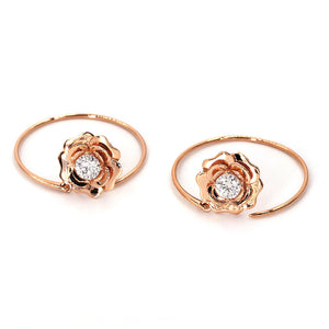 Rosalind Round Moissanite Rose Design Hoop Earrings in 18K Gold - LeCaine Gems