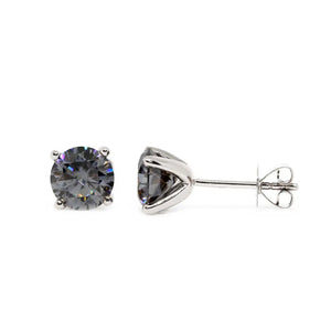 Round Blue Grey Moissanite Solitaire in 4 Prong Setting Stud Earrings in 18K gold - LeCaine Gems