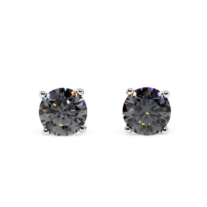 Round Blue Grey Moissanite Solitaire in 4 Prong Setting Stud Earrings in 18K gold - LeCaine Gems