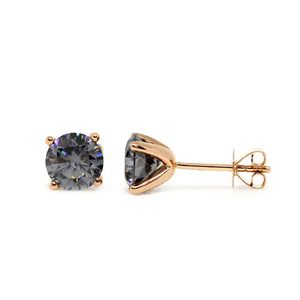Round Blue Grey Moissanite Solitaire in 4 Prong Setting Stud Earrings in 18K gold - LeCaine Gems
