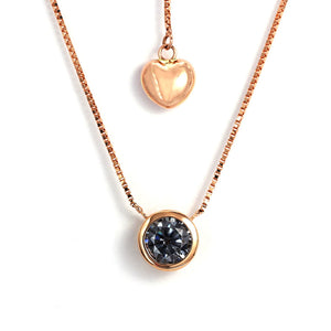 Round Blue Grey Moissanite Solitaire in Bezel Setting Necklace in 18K gold - LeCaine Gems
