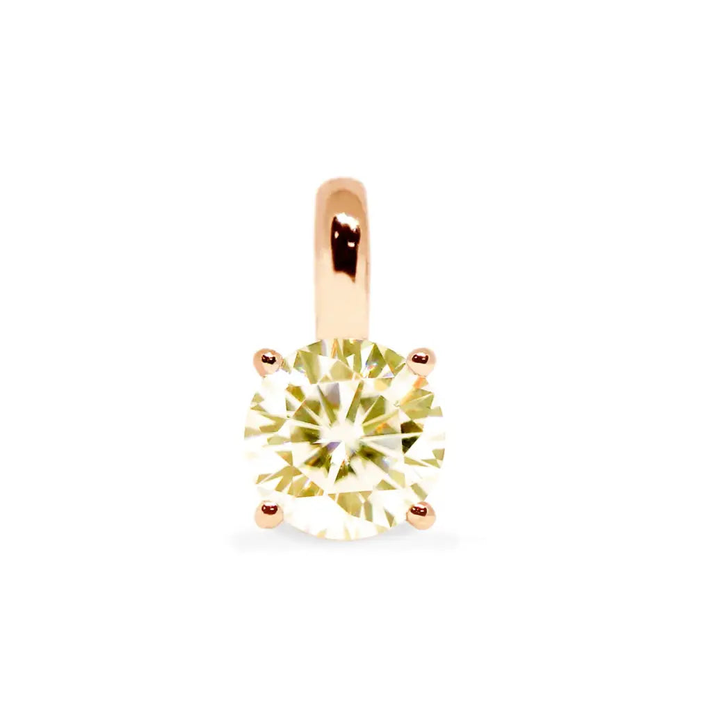 Round Daffodil Yellow Moissanite Solitaire in Basket Setting Pendant in 18K gold - LeCaine Gems