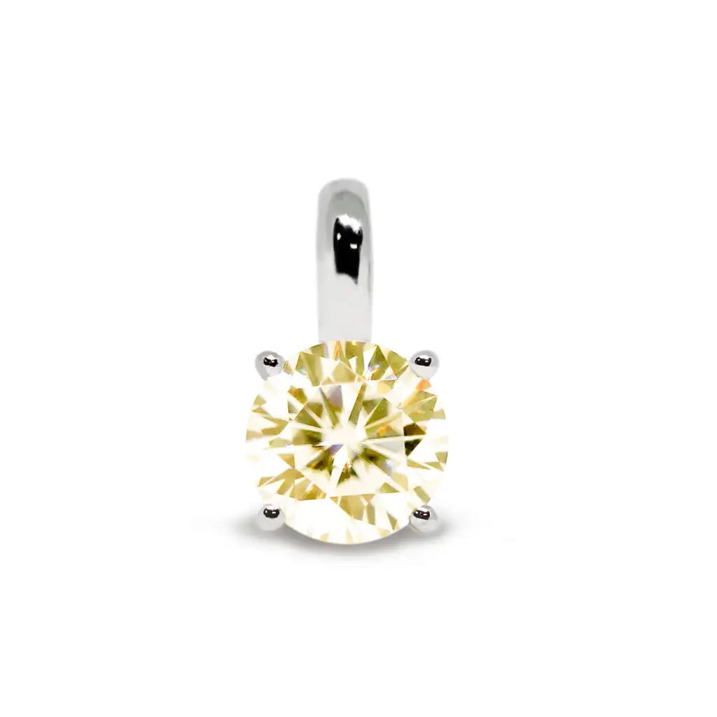 Round Daffodil Yellow Moissanite Solitaire in Basket Setting Pendant in 18K gold - LeCaine Gems