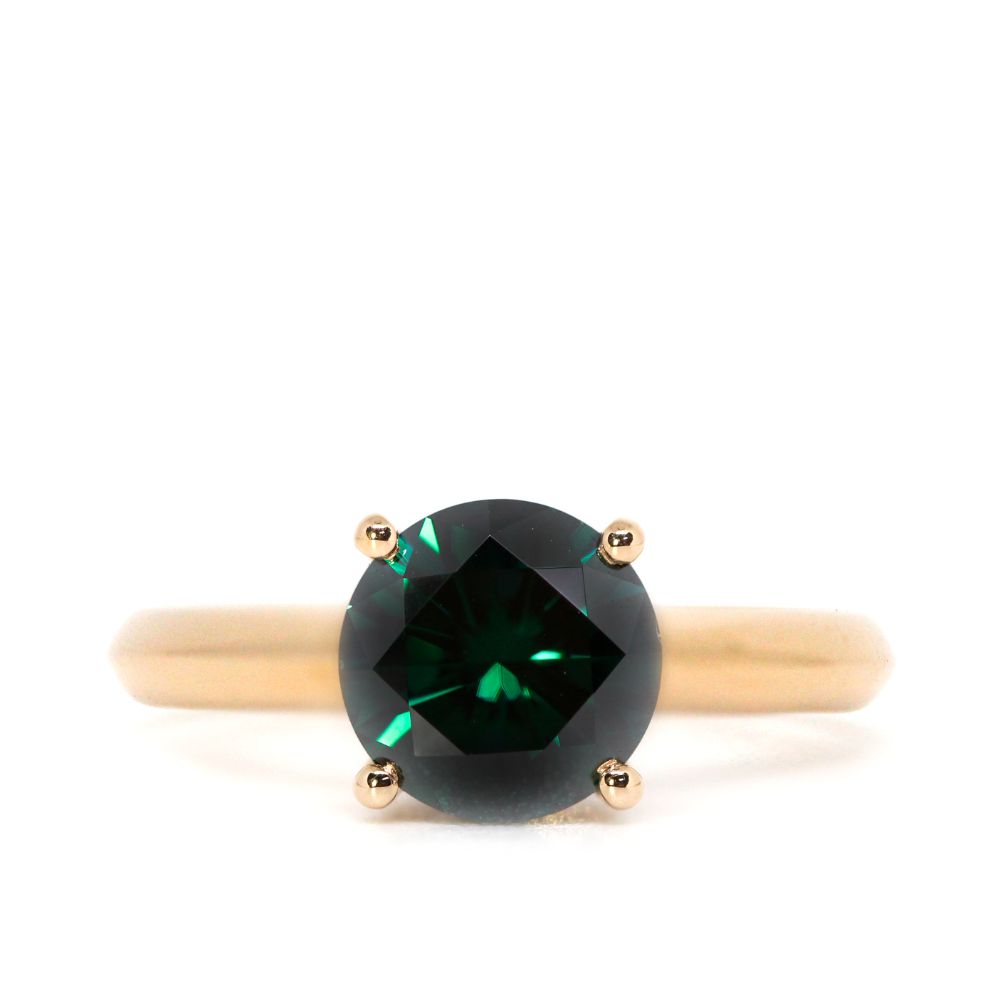 Round Forest Green Moissanite Solitaire in 4 Prong Setting Ring in 18K gold - LeCaine Gems
