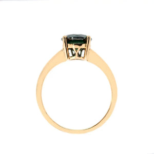 Round Forest Green Moissanite Solitaire in 4 Prong Setting Ring in 18K gold - LeCaine Gems