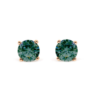 Round Forest Green Moissanite Solitaire in 4 Prong Setting Stud Earrings in 18K gold - LeCaine Gems