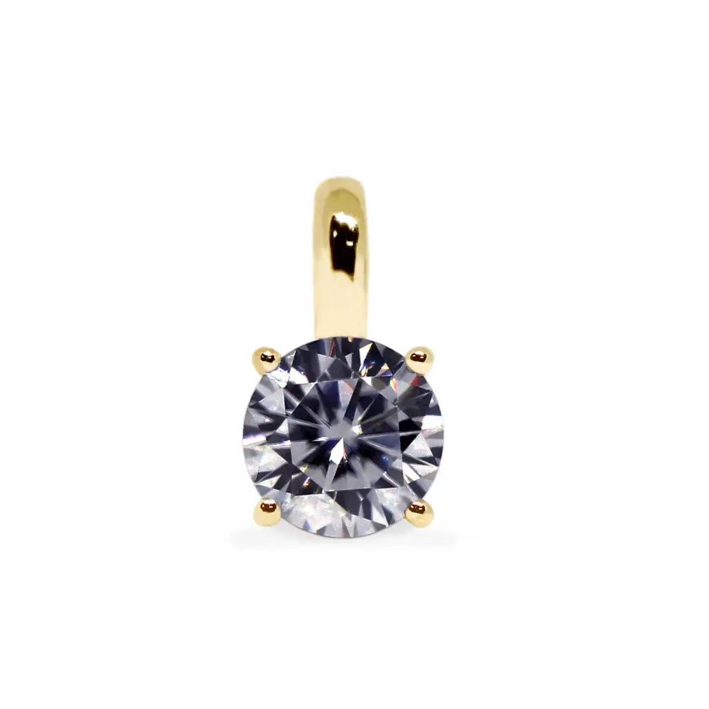 Round Grey Moissanite Solitaire in Basket Setting Necklace in 18K gold - LeCaine Gems