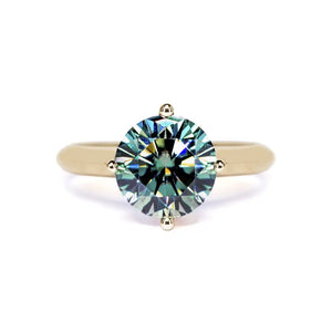 Round Light Green Moissanite Solitaire Ring in 18K gold - LeCaine Gems