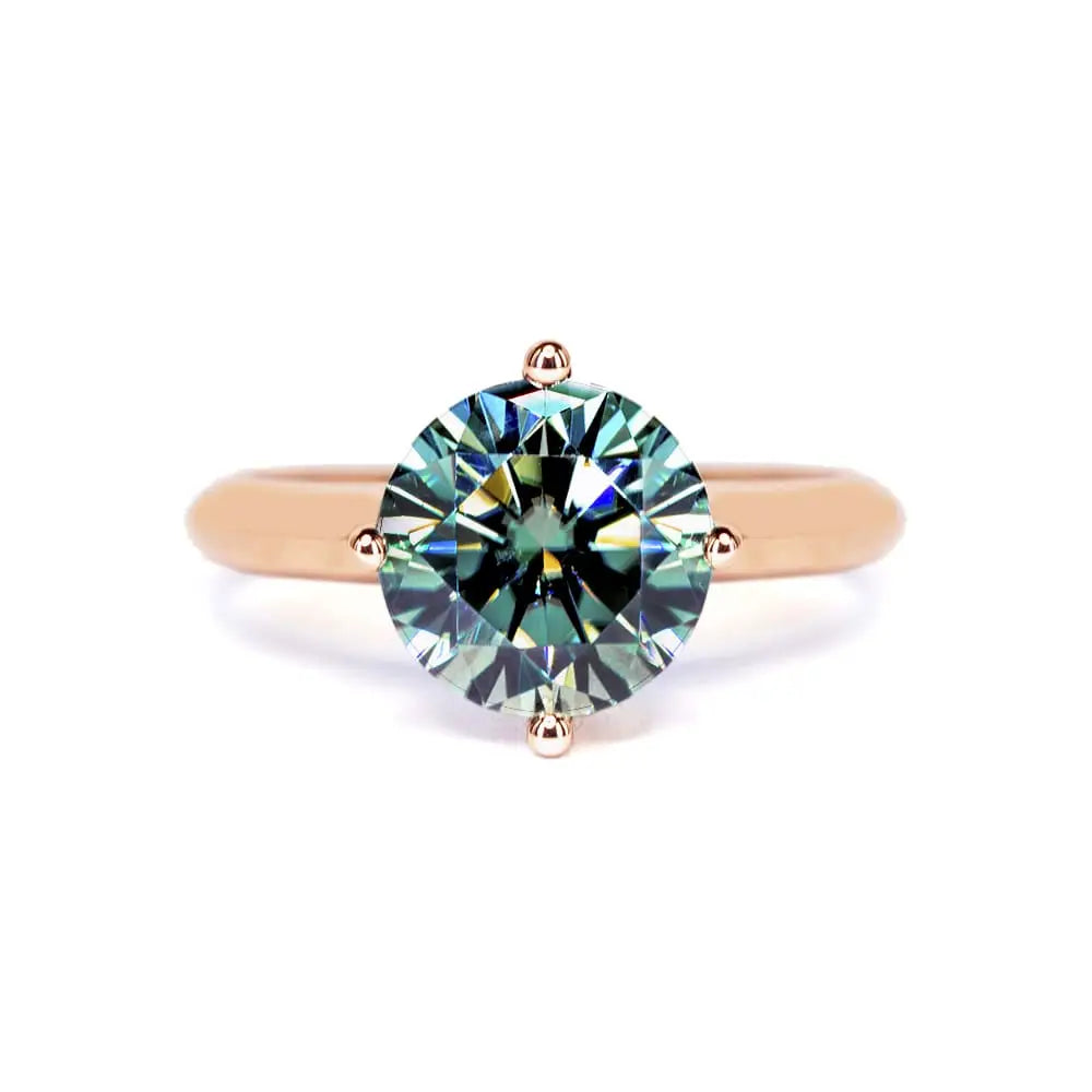 Round Light Green Moissanite Solitaire Ring in 18K gold - LeCaine Gems