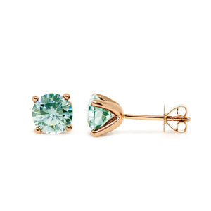 Round Mint Green Moissanite Solitaire in 4 Prong Setting Stud Earrings in 18K gold - LeCaine Gems