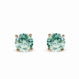 Round Mint Green Moissanite Solitaire in 4 Prong Setting Stud Earrings in 18K gold - LeCaine Gems