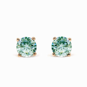 Round Mint Green Moissanite Solitaire in 4 Prong Setting Stud Earrings in 18K Rose gold - LeCaine Gems