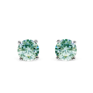Round Mint Green Moissanite Solitaire in 4 Prong Setting Stud Earrings in 18K White gold - LeCaine Gems