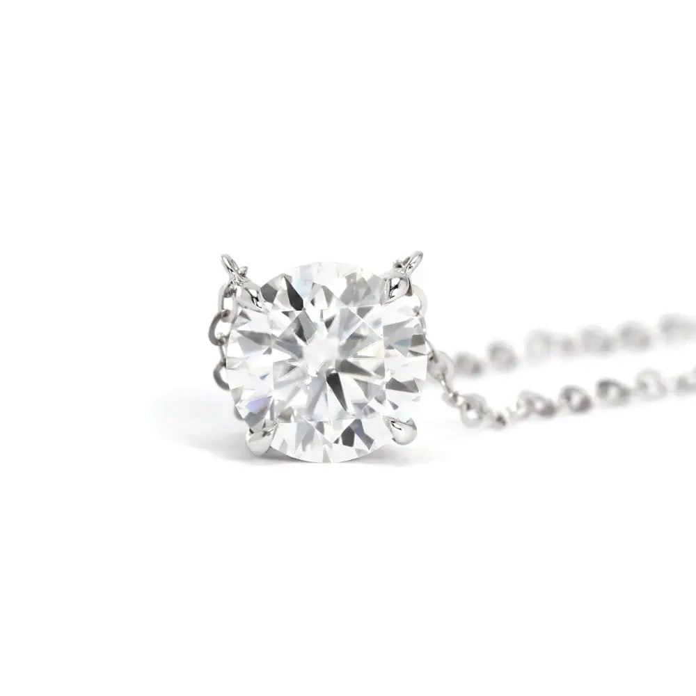 Round Moissanite Solitaire 18K Gold Necklace - LeCaine Gems