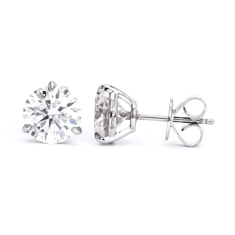 Round Moissanite Solitaire in 3 Prong Setting Stud Earrings 18K gold - LeCaine Gems