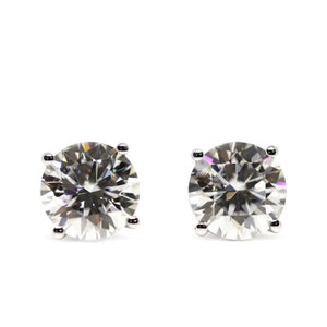 Round Moissanite Solitaire in 4 Prong Basket Setting Stud Earrings in 18K gold - LeCaine Gems