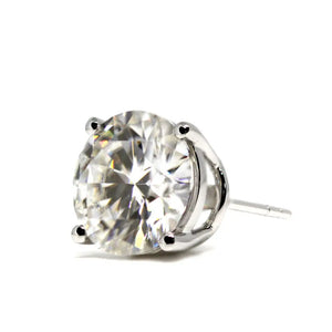 Round Moissanite Solitaire in 4 Prong Basket Setting Stud Earrings in 18K gold - LeCaine Gems