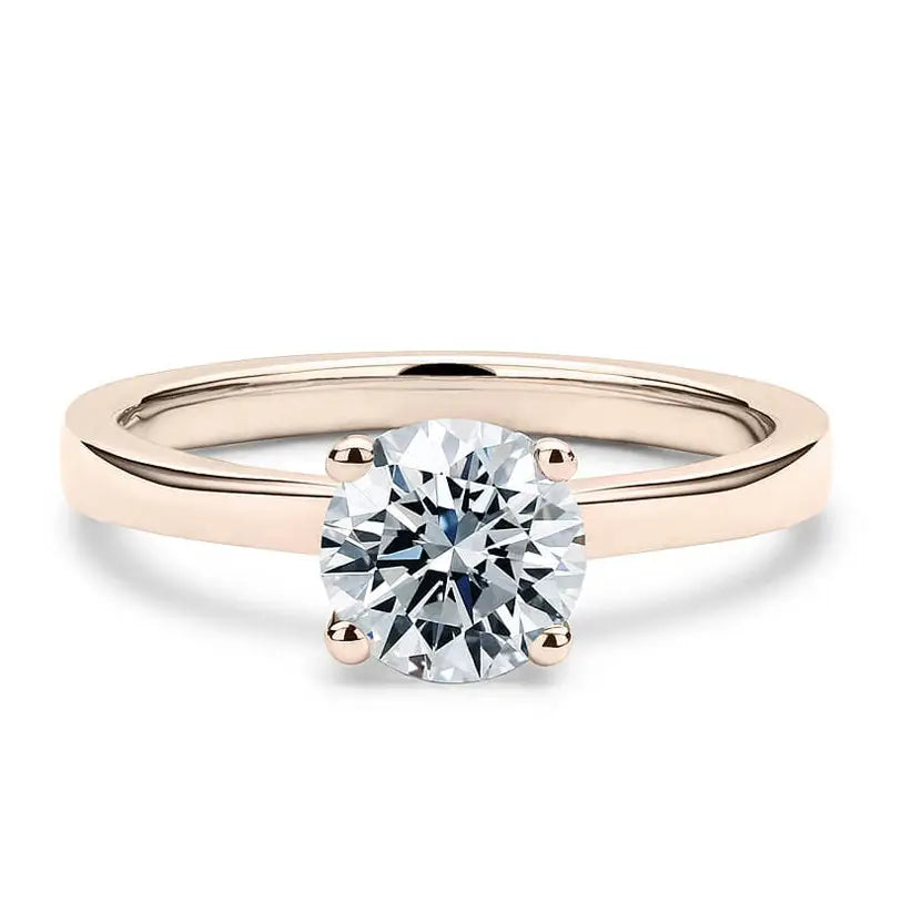 Round Moissanite Solitaire in 4 Prong Setting with Flat Band Ring in 18K Yellow gold - LeCaine Gems