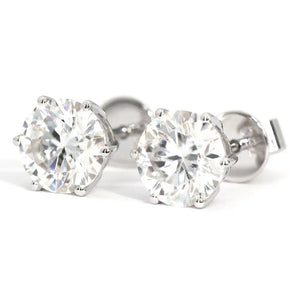 Round Moissanite Solitaire in 6 Prong Basket Setting Stud Earrings in 18K gold - LeCaine Gems