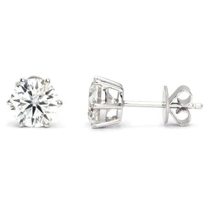 Round Moissanite Solitaire in 6 Prong Basket Setting Stud Earrings in 18K gold - LeCaine Gems