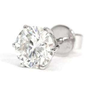 Round Moissanite Solitaire in 6 Prong Basket Setting Stud Earrings in 18K gold - LeCaine Gems