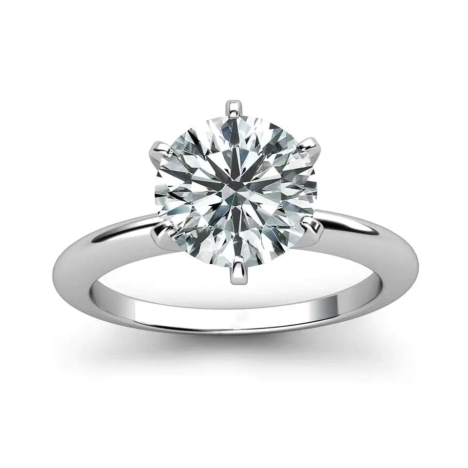 Round Moissanite Solitaire with Knife Edge Band Ring in 18K gold - LeCaine Gems