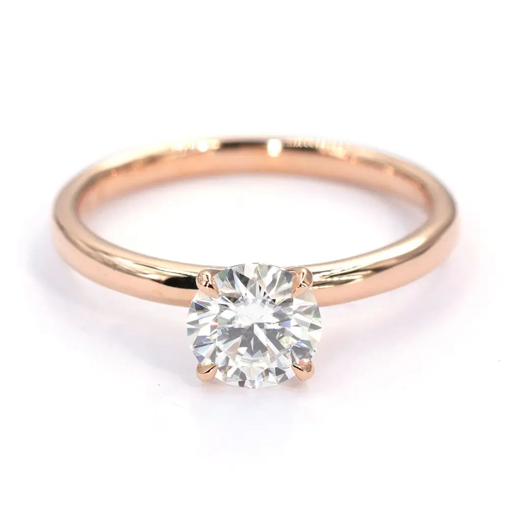 Round Moissanite Solitaire with Plain Band Ring in 18K Rose gold - LeCaine Gems