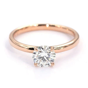 Round Moissanite Solitaire with Plain Band Ring in 18K Rose gold - LeCaine Gems