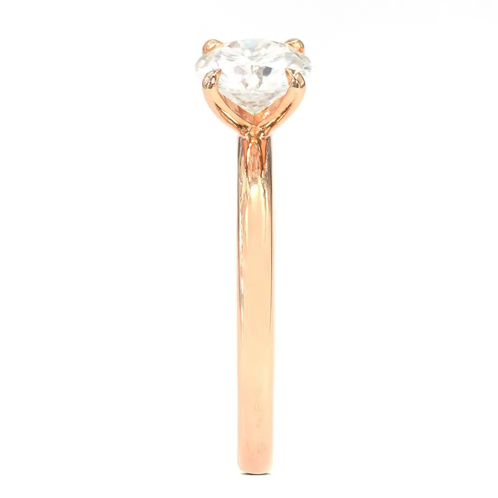 Round Moissanite Solitaire with Plain Band Ring in 18K Rose gold - LeCaine Gems