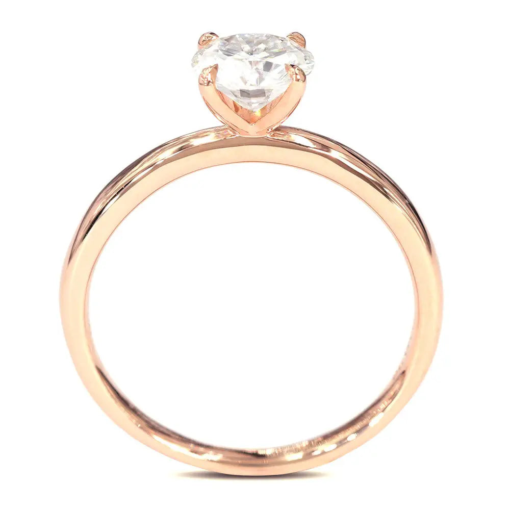 Round Moissanite Solitaire with Plain Band Ring in 18K Rose gold - LeCaine Gems