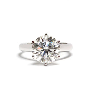 Round Moissanite Solitaire with Plain Band Ring in 18K White gold - LeCaine Gems